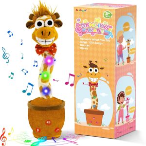 Ayeboovi Dancing Talking Giraffe Mimicking Toy for Boys and Girls, Kids Adjust Volume Talking Recording Repeating What You Say Light Up Plush Toddler Toy, Singing Giraffe with 120 Pcs Songs