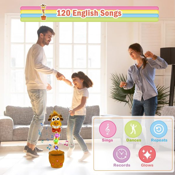 Ayeboovi Dancing Talking Giraffe Mimicking Toy for Boys and Girls, Kids Adjust Volume Talking Recording Repeating What You Say Light Up Plush Toddler Toy, Singing Giraffe with 120 Pcs Songs - Image 3