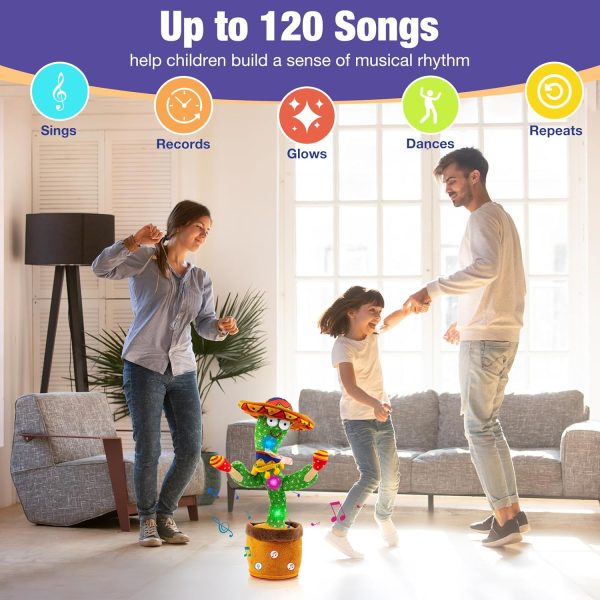 Ayeboovi Dancing Talking Cactus Baby Toy, Mimicking Recording Toy Repeats What You Say, Adjustable Volume Singing Cactus with 120 Songs, Interactive Dancing Toy Gifts for Kids Toddlers Boys Girls - Image 2