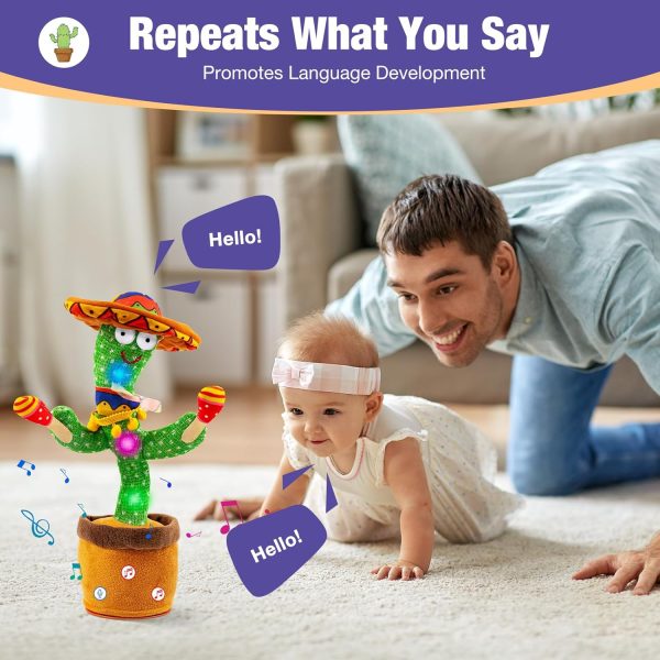 Ayeboovi Dancing Talking Cactus Baby Toy, Mimicking Recording Toy Repeats What You Say, Adjustable Volume Singing Cactus with 120 Songs, Interactive Dancing Toy Gifts for Kids Toddlers Boys Girls - Image 3