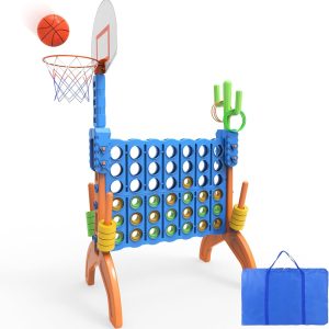 Ayeboovi 4-in-A-Row Game Jumbo 4-to-Score Backyard Toy with Basketball and Ring Toss Games for Kids and Adults Indoor Outdoor Party Connect Game