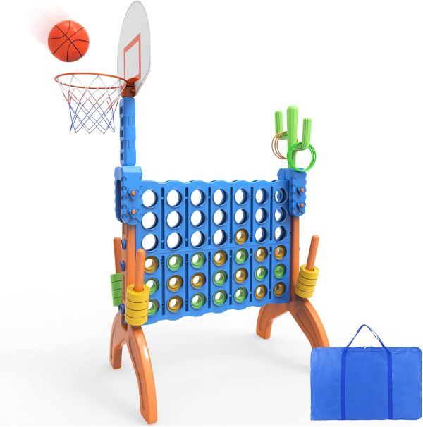 Ayeboovi 4-in-A-Row Game Jumbo 4-to-Score Backyard Toy with Basketball and Ring Toss Games for Kids and Adults Indoor Outdoor Party Connect Game