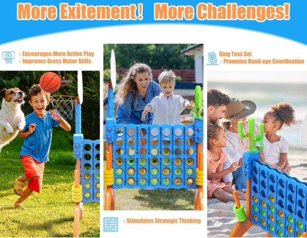 Ayeboovi 4-in-A-Row Game Jumbo 4-to-Score Backyard Toy with Basketball and Ring Toss Games for Kids and Adults Indoor Outdoor Party Connect Game - Image 2
