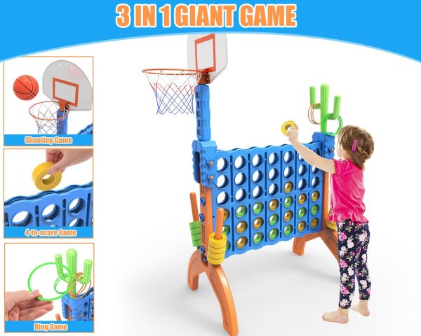 Ayeboovi 4-in-A-Row Game Jumbo 4-to-Score Backyard Toy with Basketball and Ring Toss Games for Kids and Adults Indoor Outdoor Party Connect Game - Image 3