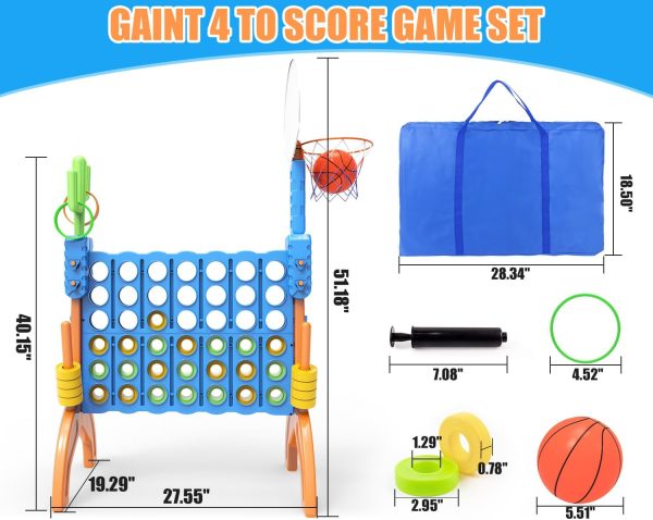 Ayeboovi 4-in-A-Row Game Jumbo 4-to-Score Backyard Toy with Basketball and Ring Toss Games for Kids and Adults Indoor Outdoor Party Connect Game - Image 4