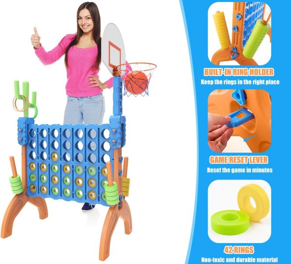 Ayeboovi 4-in-A-Row Game Jumbo 4-to-Score Backyard Toy with Basketball and Ring Toss Games for Kids and Adults Indoor Outdoor Party Connect Game - Image 5