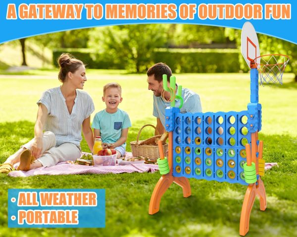 Ayeboovi 4-in-A-Row Game Jumbo 4-to-Score Backyard Toy with Basketball and Ring Toss Games for Kids and Adults Indoor Outdoor Party Connect Game - Image 6