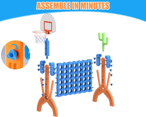 Ayeboovi 4-in-A-Row Game Jumbo 4-to-Score Backyard Toy with Basketball and Ring Toss Games for Kids and Adults Indoor Outdoor Party Connect Game - Image 7