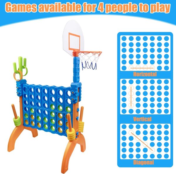 Ayeboovi 4-in-A-Row Game Jumbo 4-to-Score Backyard Toy with Basketball and Ring Toss Games for Kids and Adults Indoor Outdoor Party Connect Game - Image 8