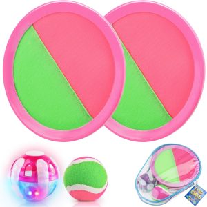 Ayeboovi Toss and Catch Game Set with Light Up Ball Beach Pool Yard Pool Toys Lawn Outdoor Games for 3 4 5 6 7 8 9 10 Year Old Boys Girls Gifts -Red